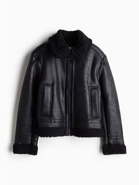 H&M Black Faux Shearling Flight Jacket